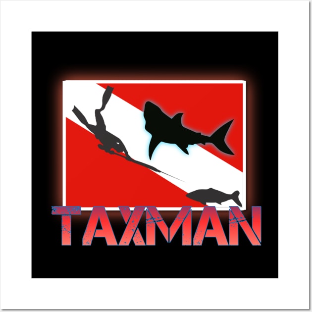 Spearfishing shark taxman Wall Art by Coreoceanart